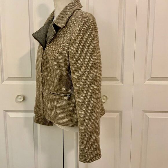 Talbots Grey Tan Moto Wool Blend Collared Jacket Size 12 - Picture 2 of 10